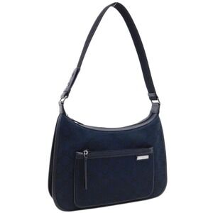 Gucci Shoulder Bag Black Canvas Leather GG